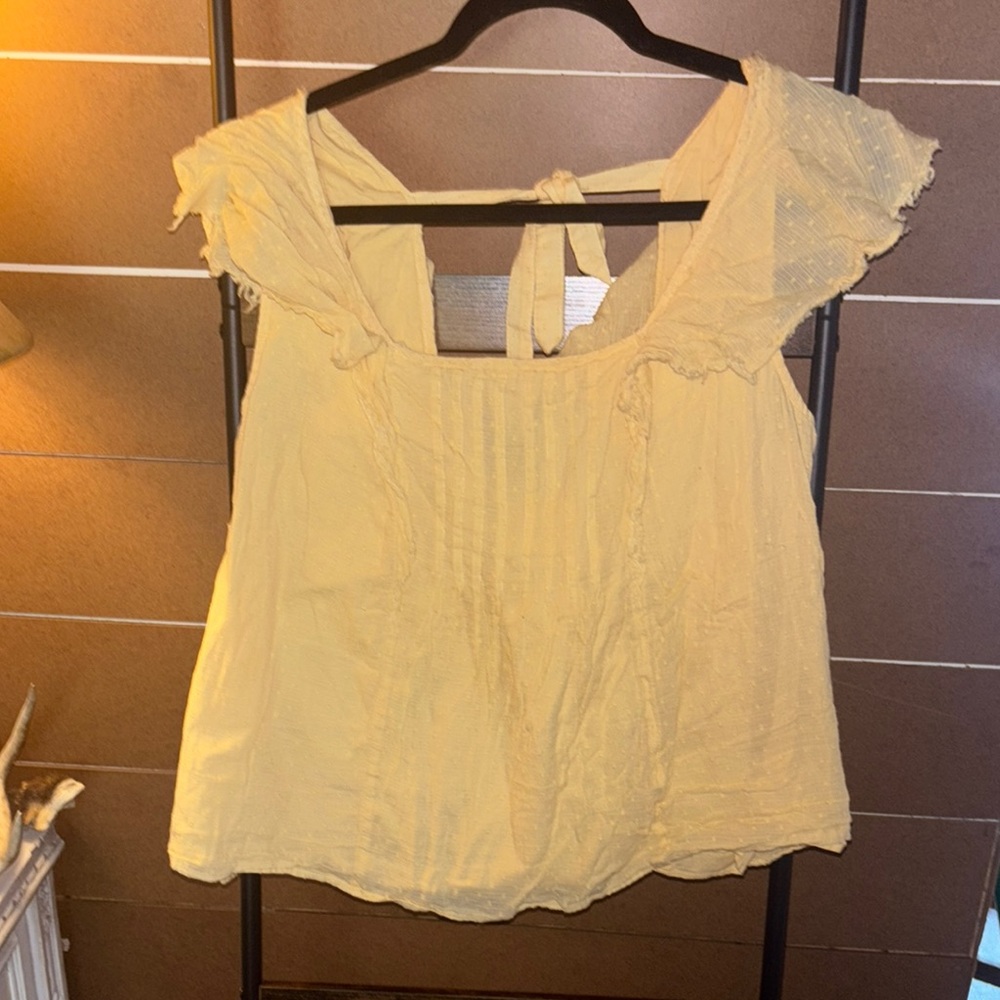 True Craft Yellow Flutter Sleeve Blouse with Ruffled Tie Front